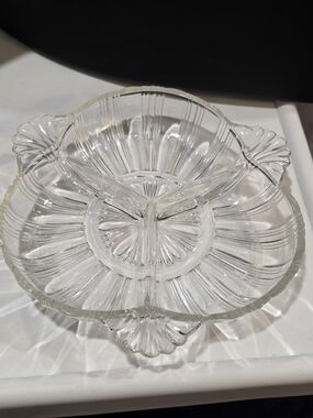 Vintage Hazel-Atlas 572 Clear Glass 7" 3-part Tricorne Relish Dish